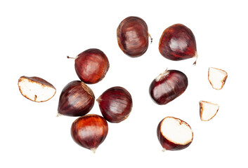 Chestnuts isolated on a white background, contour