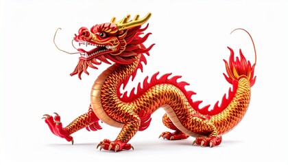 Fototapeta premium Golden Red Chinese Dragon Sculpture Symbolizing Strength and Lunar New Year Luck