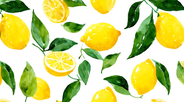 Vibrant Italian lemon pattern with Amalfi coast motifs, summer Mediterranean design featuring citrus fruits, perfect for posters, postcards, and decorative prints.