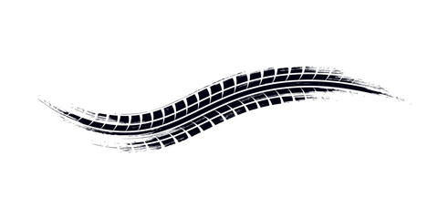 Grunge tire track, wheel braking marks. Truck, car or motorcycle tread pattern silhouette. vector