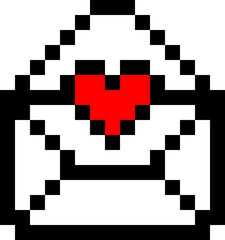 Envelope heart pixel icon. Love game vector set. Valentine day 8 bit symbol. Heart gamer health sign. Happy valentine digital pixel icon.