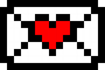 Envelope heart pixel icon. Love game vector set. Valentine day 8 bit symbol. Heart gamer health sign. Happy valentine digital pixel icon.
