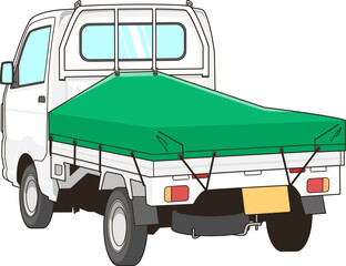 荷台カバーを付けた白い軽トラックのベクター素材イラスト