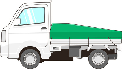 荷台カバーを付けた白い軽トラックのベクター素材イラスト