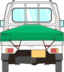 荷台カバーを付けた白い軽トラックのベクター素材イラスト
