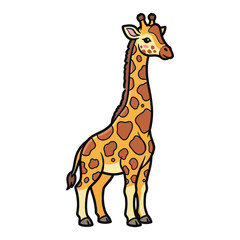 Naklejka premium Cute cartoon giraffe illustration standing tall isolated on transparent background isolated on white background