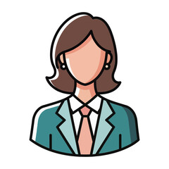 Stylized illustration of a businesswoman wearing a teal suit and pink tie isolated on transparent background isolated on white background