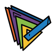 Abstract colorful layered triangles forming a dynamic arrow shape isolated on transparent background isolated on white background