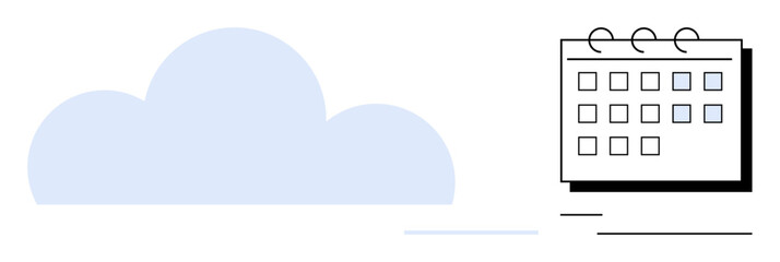 Simplified cloud icon next to a minimalist calendar representing data storage, event planning, and workflow management. Ideal for organization, collaboration, digital planning, scheduling