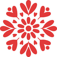 Red Folk Art Floral & Heart Motif Set