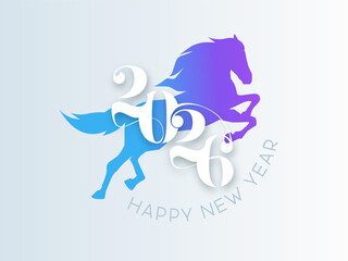 Festive design featuring horse and number 2026 with text Happy New Year. Perfect for holiday cards and decorations.
