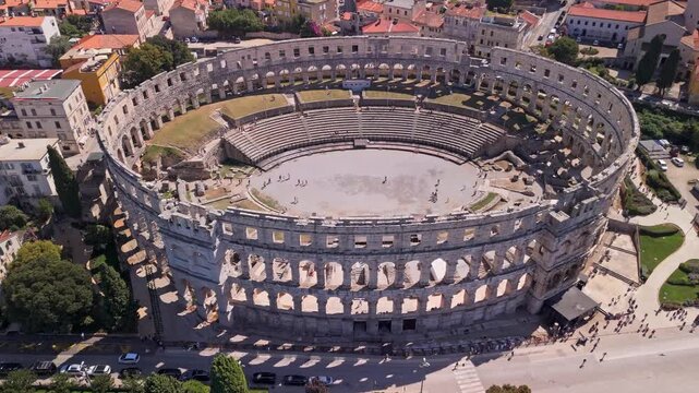 Drone video of Arena (Amphitheatre) Pula in Croatia