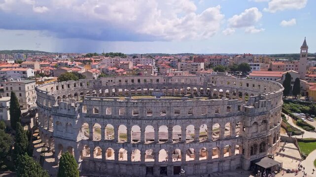 Drone video of Arena (Amphitheatre) Pula in Croatia