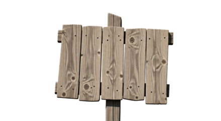 Wooden Signpost: An old wooden signpost stands solitary against a plain backdrop, its weathered texture telling a story of time and purpose. Evoking a sense of direction and exploration.