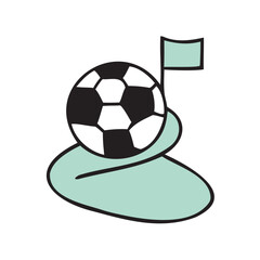 Sporty soccer illustration featuring ball and flag on ground