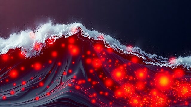 Abstract summer wave with glowing red hotspots on a dark map, symbolizing emerging health concerns.