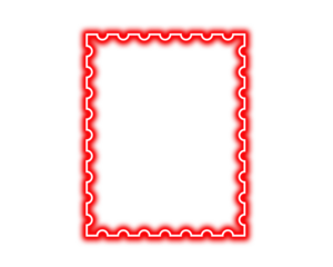 Bright red postage stamp border frame design element with scalloped edges on transparent background