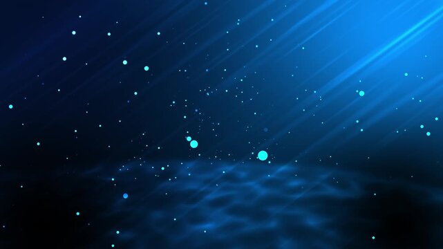 Soft blue rays and glowing particles animation, create a serene abstract background ideal for digital or design use

