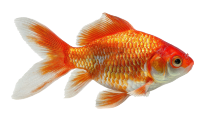 Goldfish swimming gracefully with vibrant orange and white scales isolated on transparent background