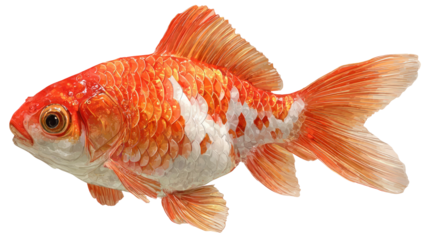 Goldfish with vibrant orange and white scales swimming gracefully isolated on transparent background