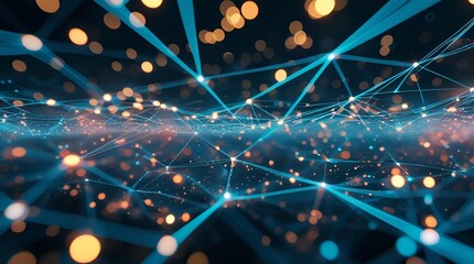 Futuristic AI Neural Network Background with Glowing Interconnected Lines and Digital Particles for Technology Advertising
