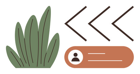 Minimalistic user profile design with green leafy plant and arrow-shaped navigation icons. Ideal for online identity, eco themes, interface, login, dashboard, flow, and sustainability. A simple flat