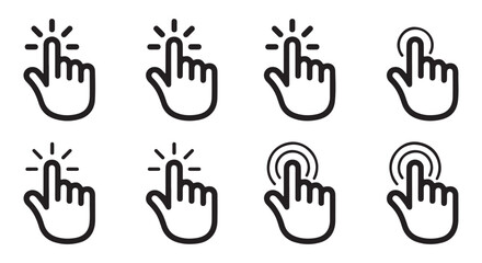 Set of black cursor icons, hand clicking and finger tap symbols, perfect for web and app interface designs