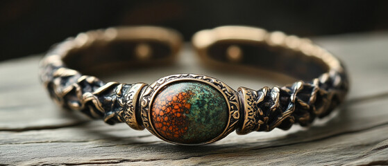 A bracelet with natural stone and intricate metalwork will emphasise the sophistication of the style — an excellent decorative backdrop for advertising jewellery.