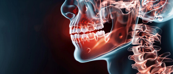 Three-dimensional visualisation of an inflamed jaw highlights a medical problem — a vivid demonstration background for dental presentations and educational projects.