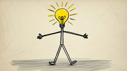 AI image of a simple stick figure drawn with thin rough pencil lines at off-white sketch paper background