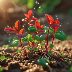 AI image of an ancient grain variety micro view with red and green leaves