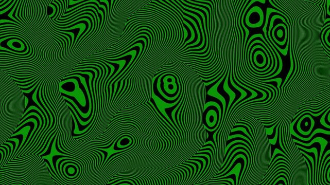 Swirling trippy lines animation visual effects with hypnotic psychedelic vibrant motion graphics flowing radiant shapes and shifting patterns creating an immersive illusion scene colour green olive
