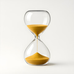 Minimalist Hourglass with Golden Sand on White Background
