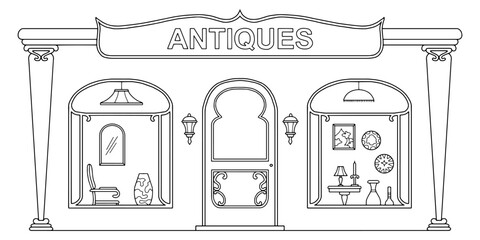 Naklejka premium Antique store building graphic black white sketch illustration vector