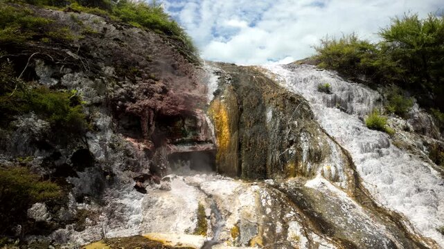 Colorful geothermal cliff at Orakei Korako Geothermal Park