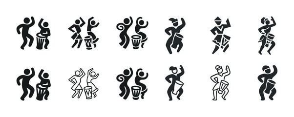 Obraz premium Silhouette collection of dancing figures with drums