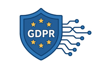 Naklejka premium Digital data flow circuit lines protecting sensitive information with shield