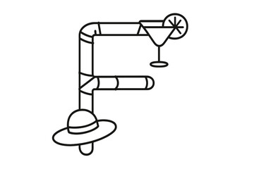 Letter F shape constructed from plumbing pipes with summer vacation symbols