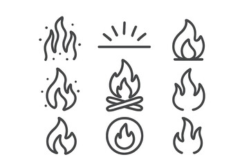 Collection of various outline icons representing fire and flame symbols