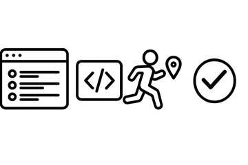 Software development workflow stages checklist coding delivery and project completion icons