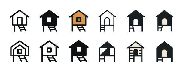 Collection of minimalist stilt house icons in various designs