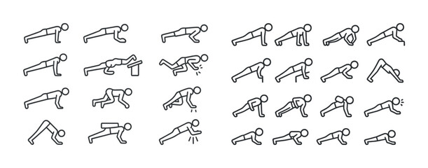 Stick figure workout positions: diverse exercise illustrations for fitness enthusiasts
