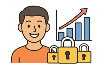 User security progress concept with bar chart and padlocks