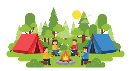 Fototapeta premium Camping adventure with friends around a campfire enjoying the outdoors together.