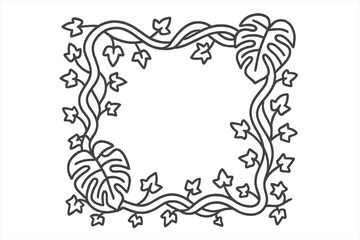 Monstera and ivy vine border frame outline design