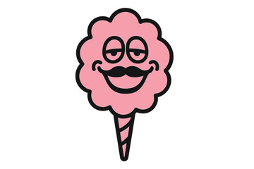 Sleepy pink cotton candy character with large black mustache