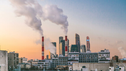 Obraz premium Moscow City skyscrapers in winter day to night timelapse.