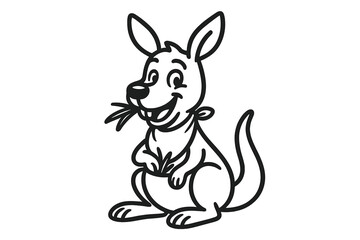 Cheerful cartoon kangaroo eating grass outline drawing
