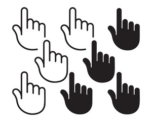Hand click cursor icons. Solid and outline mouse pointer set.

