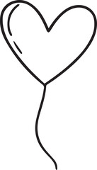 Hand-drawn doodle vector illustration of a heart-shaped balloon in simple black and white line art, perfect for Valentine&rsquo;s Day, romantic designs, celebrations, party decor and coloring pages.